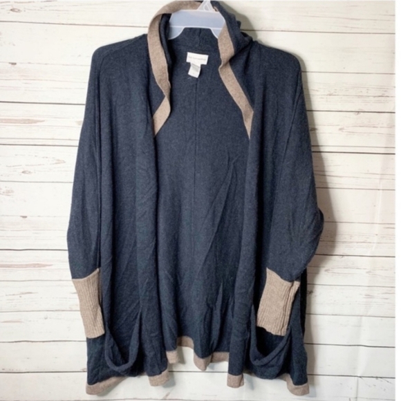 SOFT SURROUNDINGS Wool Blend Hooded Cardigan Sweater Women's Small S Blue Tan - Picture 4 of 10